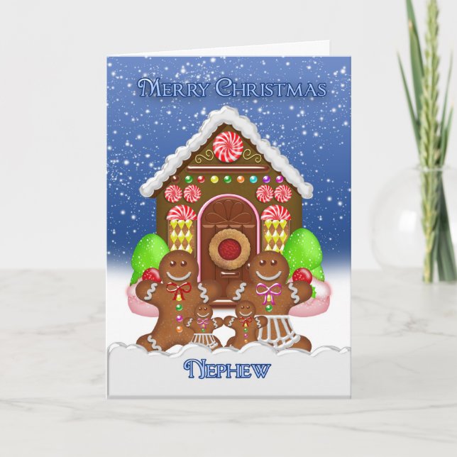 Cartão De Festividades Nephew Gingerbird House e Family Christmas Gree (Frente)