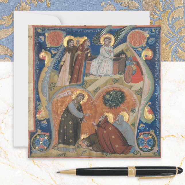 Cartão De Festividades Nerius Manuscript Illumination Vintage Art Easter (A greeting card with Easter scene by Italian artist Nerius)