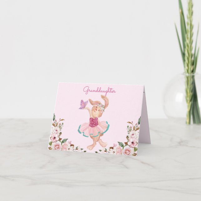 Cartão De Festividades Neta Bunny Ballerina Rosa Girassol Floral (Frente)