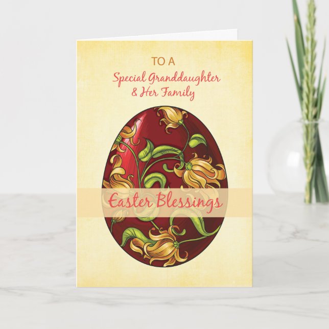Cartão De Festividades Neta E Sua Família, Bênçãos Páscoas, Ovo (Frente)