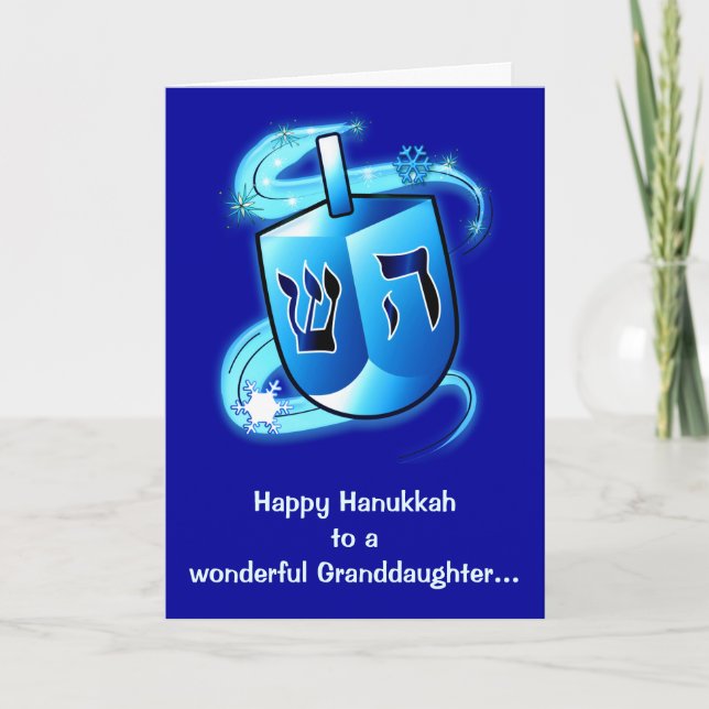 Cartão De Festividades Neta feliz de Hanukkah com giro de Dreidel (Frente)