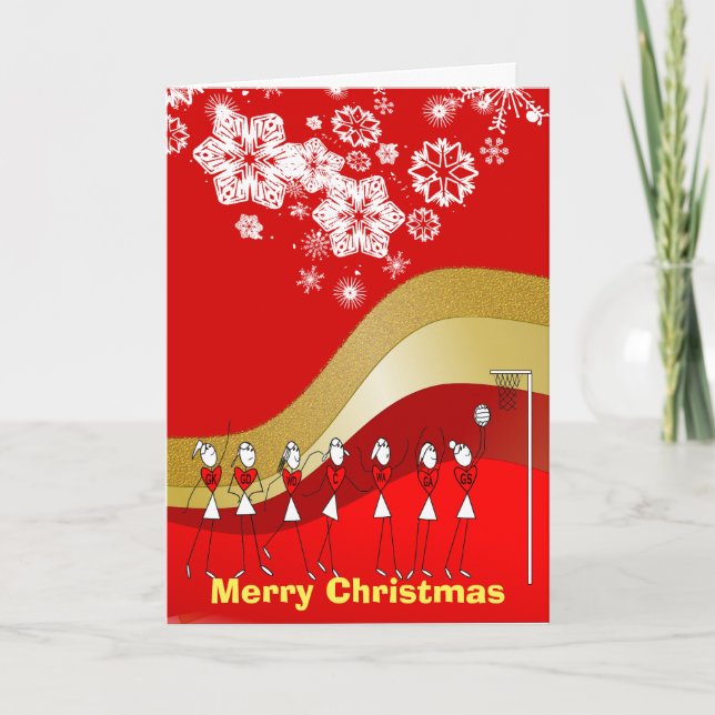 Cartão De Festividades Netball temático do Natal dos flocos de neve (Frente)