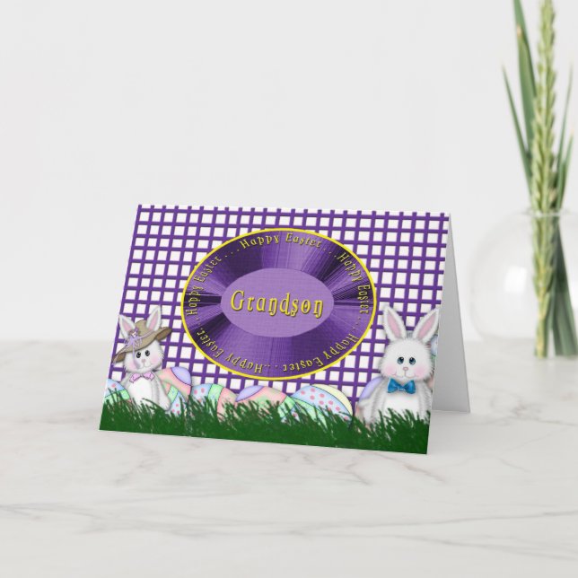 Cartão De Festividades Neto do felz pascoa - coelhos e ovos (Frente)