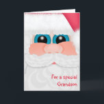 Cartão De Festividades Neto na cara bonito do papai noel do Natal<br><div class="desc">Para miúdos,  ou miúdos no coração.  Um Papai Noel lunático enfrenta o cartão de Natal.  Adicione sua mensagem especial para dentro,  se você deseja.  A arte e o verso originais são cortiça da moeda de um centavo do ©.</div>