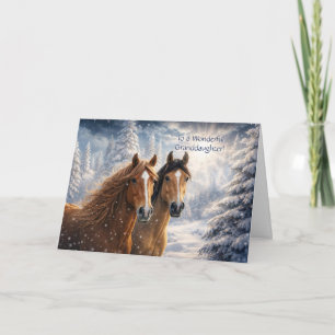 Cartão De Festividades Netos no Natal com Cavalos na Neve