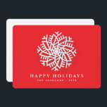 Cartão De Festividades Neve Branca Moderna Elegante Flaque em Vermelho<br><div class="desc">Design é composto por uma moderna neve branca sobre fundo vermelho com um cartões de natal escrito em tipografia serif. Adicione o nome da família e o ano.

Disponível aqui:
http://www.zazzle.com/store/selectpartysupplies</div>