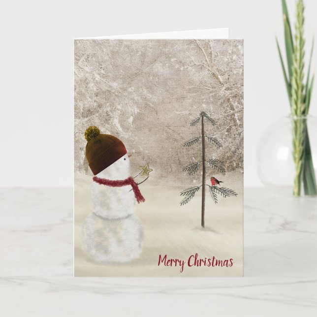 Cartão De Festividades Neve com uma estrela Dourada de Natal (Frente)