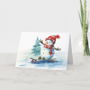 Cartão De Festividades Neve De Natal Em Aquarela Em Um skate