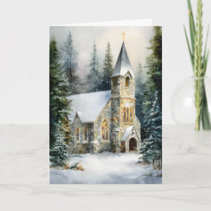 Cartão De Festividades Neve de Natal na Capela de Natal