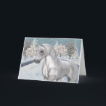 Cartão De Festividades Neve do inverno<br><div class="desc">Um garanhão bonito do appaloosa,  o fundo é da neve e das árvores cobertas na neve,  com a queda dos flocos de neve</div>