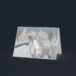 Cartão De Festividades Neve do inverno<br><div class="desc">Um garanhão bonito do appaloosa,  o fundo é da neve e das árvores cobertas na neve,  com a queda dos flocos de neve</div>