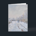Cartão De Festividades Neve do inverno em Argeteuil<br><div class="desc">" Neve em Argeteuil" (uma vila próxima de Paris France) por Claude Monet.  O vintage pintou a imagem das pessoas que andam através da neve na cidade.</div>