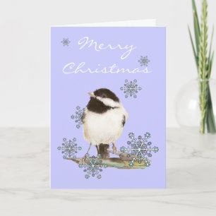 Cartão De Festividades Neve do Natal & pássaro bonito do Chickadee