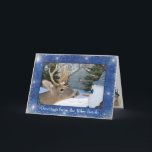 Cartão De Festividades Neve e veado de Natal<br><div class="desc">Veado indo pelo nariz do boneco de neve para o Natal.</div>