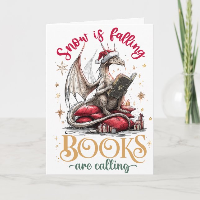 Cartão De Festividades Neve Está Caindo, Livros Estão Chamando  (Frente)