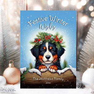Cartão De Festividades Neve Festivo Inverno Deseja Bernese Mountain Dog