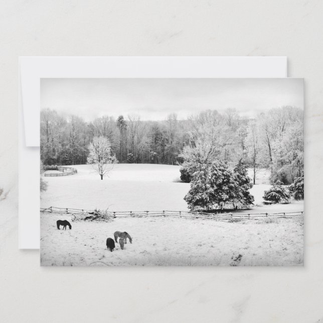 Cartão De Festividades Neve fresca desbotada na Fazenda do Cavalo (Frente)
