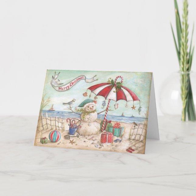 Cartão De Festividades Neve na praia (Frente)