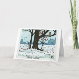 Cartão De Festividades Neve & pássaros japoneses do Natal