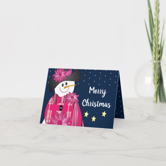 Cartão De Festividades Neve Rosa E Bolinhas (Frente)