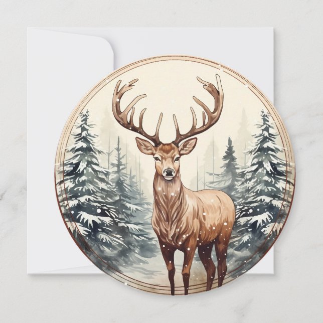 Cartão De Festividades Neve Silenciosa - Um Momento De Natal Em Woodland (Frente)