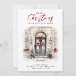Cartão De Festividades New Home Elegant Watercolor Front Door Christmas