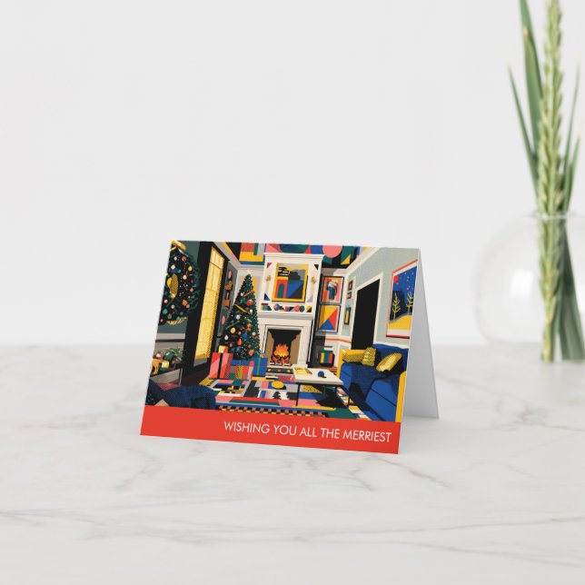 Cartão De Festividades New Wave 1980s Pop Art Christmas Card (Frente)