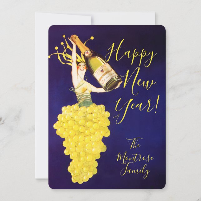 Cartão De Festividades New Year Card | Champagne Grapes (Frente)