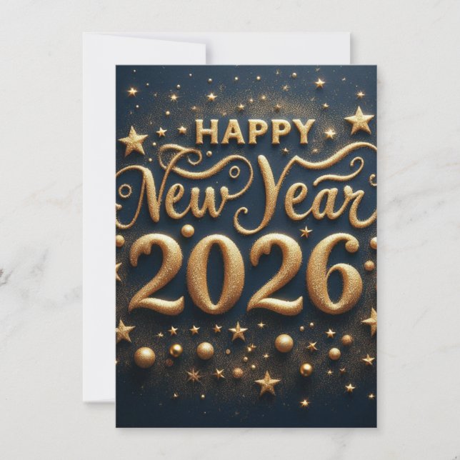 Cartão De Festividades New Year Celebration Card | Wishes black and gold (Frente)