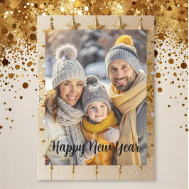 Cartão De Festividades New year Family Photo elegant typography modern