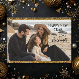 Cartão De Festividades New year Family Photo elegant typography modern