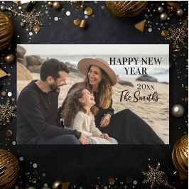 Cartão De Festividades New year Family Photo elegant typography modern