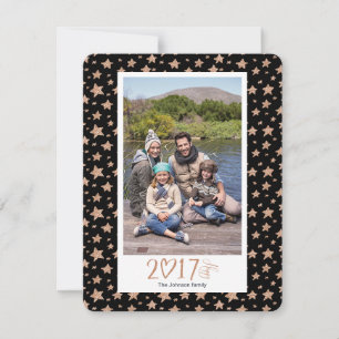 Cartão De Festividades New Year Holiday   Rose Gold Stars   Photo Card