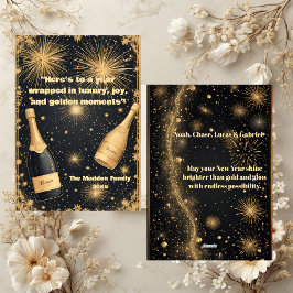 Cartão De Festividades New Year Midnight Gold Champagne Fountain Glimmers