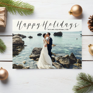 Cartão De Festividades Newly Married Happy Holidays Photo Elegant Marble