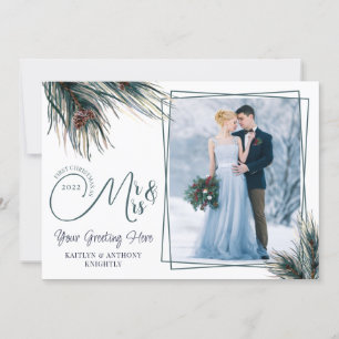 Cartão De Festividades Newlyweds Primeiro Natal Sr. Watercolor Pine