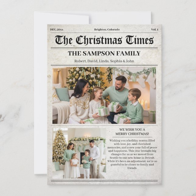 Cartão De Festividades Newsletter de natais vintages (Frente)