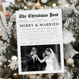 Cartão De Festividades Newspaper Christmas Black and White Newlywed Photo