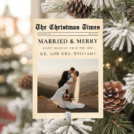 Cartão De Festividades Newspaper Just Married & Merry Photo Christmas