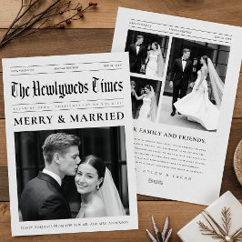 Cartão De Festividades Newspaper Merry And Married Newlywed Wedding Photo