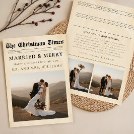 Cartão De Festividades Newspaper Merry & Married Newlywed Photo Christmas