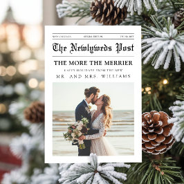 Cartão De Festividades Newspaper Mr & Mrs Newlywed Couple Photo Christmas