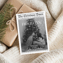 Cartão De Festividades Newspaper What A Year Black White Photo Christmas
