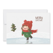 Niña patinando sobre hielo en Navidad