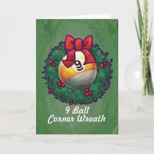 Cartão De Festividades Nine Ball in Wreath on Green