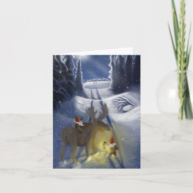 Cartão De Festividades Nisseman na paisagem escandinava (Frente)