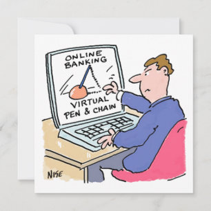 Cartão De Festividades No Banco Online de Computador Cartoon Engraçado