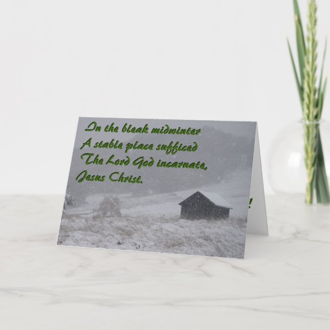 Cartão De Festividades No pleno inverno desolado, um estábulo (Frente)