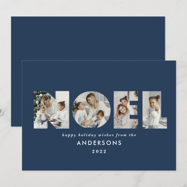 Cartão De Festividades Noel Christmas bold 4 foto simples Holiday (Frente/Verso)
