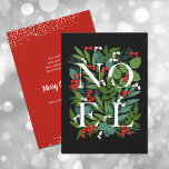 Cartão De Festividades NOEL Greenery Berries<br><div class="desc">A palavra NOEL entre as folhas e as bagas de inverno aparece na frente desses cartões de natal e sua saudação personalizada no verso. Selecione Matte para o papel mais pesado e alta definição para melhor qualidade de impressão.</div>